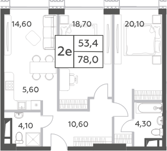 Планировка — Will Towers, 3-комн., 78 м²