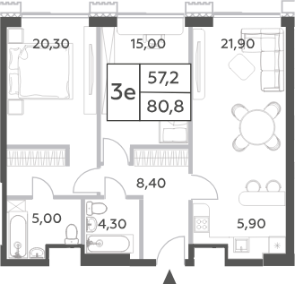 Планировка — Will Towers, 3-комн., 81 м²