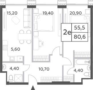 Планировка — Will Towers, 3-комн., 81 м²