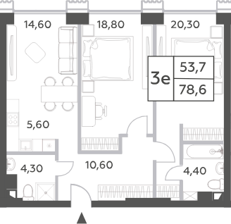 Планировка — Will Towers, 3-комн., 79 м²