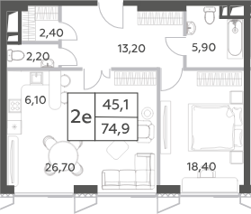 Планировка — Will Towers, 2-комн., 75 м²