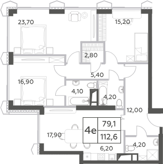 Планировка — Will Towers, 4-комн., 113 м²
