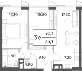 Планировка — Will Towers, 3-комн., 73 м²