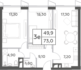 Планировка — Will Towers, 3-комн., 73 м²