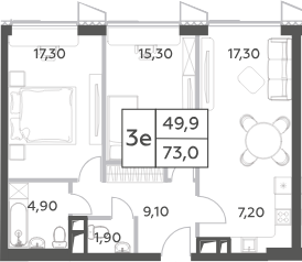 Планировка — Will Towers, 3-комн., 73 м²