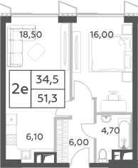 Планировка — Will Towers, 2-комн., 51 м²