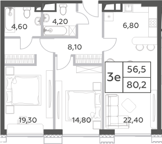 Планировка — Will Towers, 3-комн., 80 м²