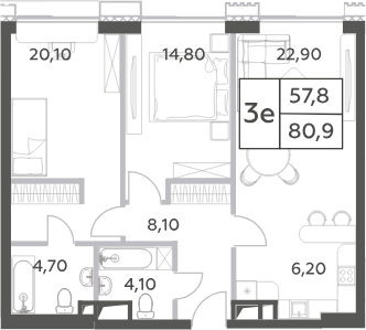 Планировка — Will Towers, 3-комн., 81 м²