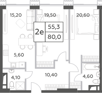 Планировка — Will Towers, 3-комн., 80 м²