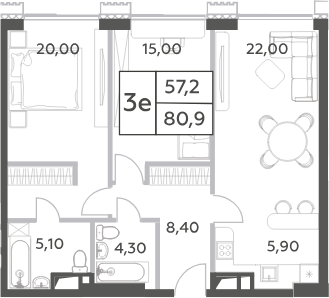 Планировка — Will Towers, 3-комн., 81 м²