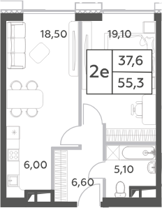Планировка — Will Towers, 2-комн., 55 м²