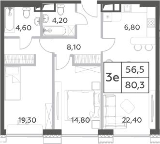 Планировка — Will Towers, 3-комн., 80 м²