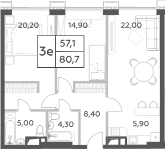 Планировка — Will Towers, 3-комн., 81 м²