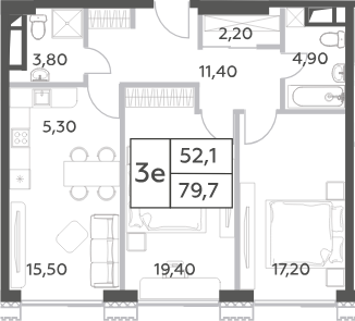 Планировка — Will Towers, 3-комн., 80 м²