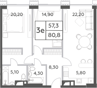 Планировка — Will Towers, 3-комн., 81 м²