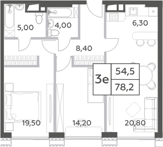 Планировка — Will Towers, 3-комн., 78 м²