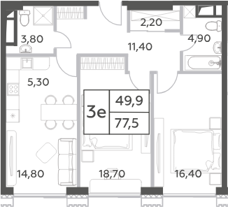 Планировка — Will Towers, 3-комн., 78 м²