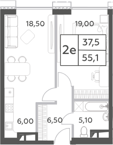 Планировка — Will Towers, 2-комн., 55 м²