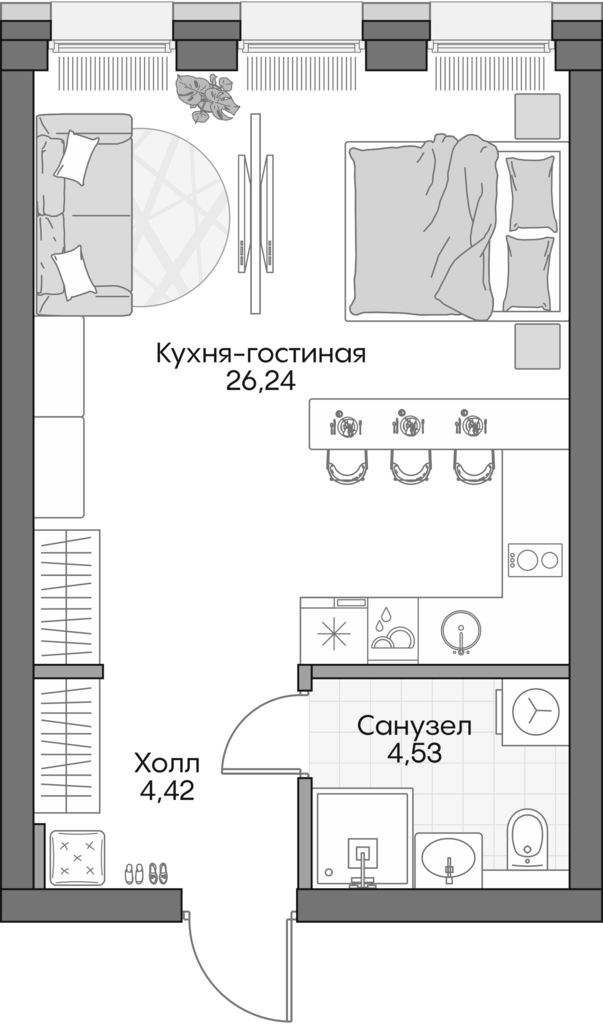 Планировка — Insider, Студия, 35 м²