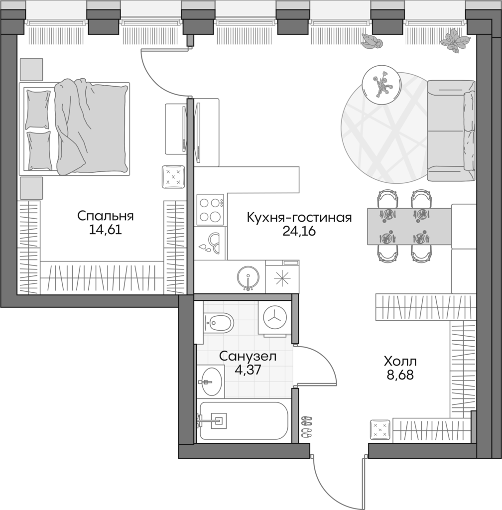 Планировка — Insider, 2-комн., 51 м²