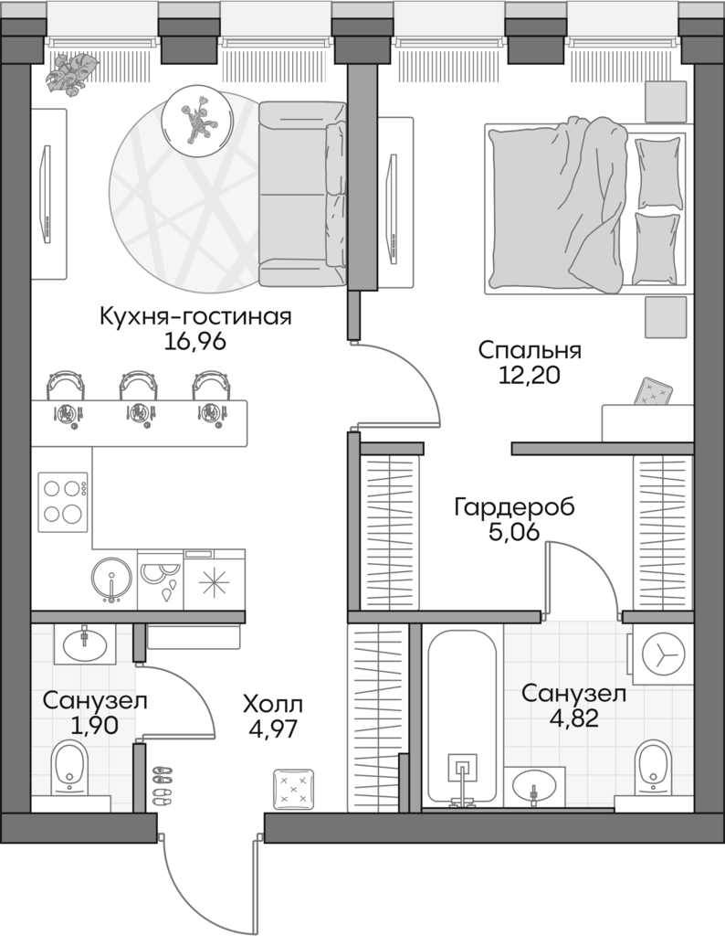 Планировка — Insider, 2-комн., 46 м²