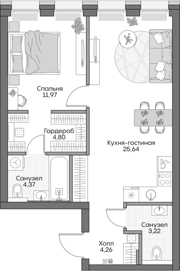 Планировка — Insider, 2-комн., 54 м²