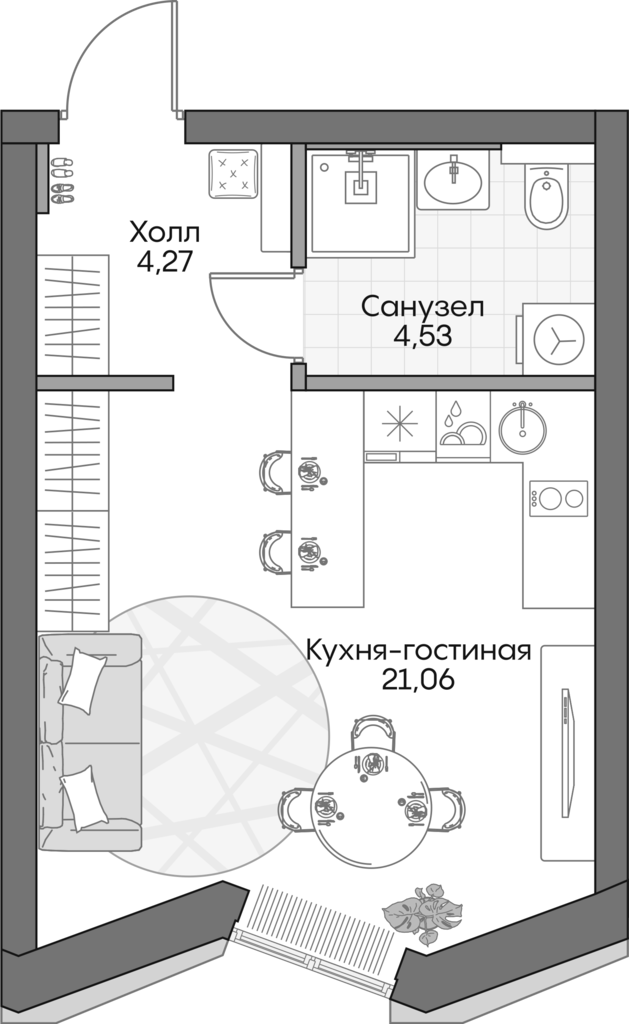 Планировка — Insider, Студия, 30 м²