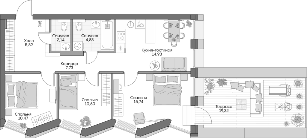 Планировка — Insider, 4-комн., 70 м²