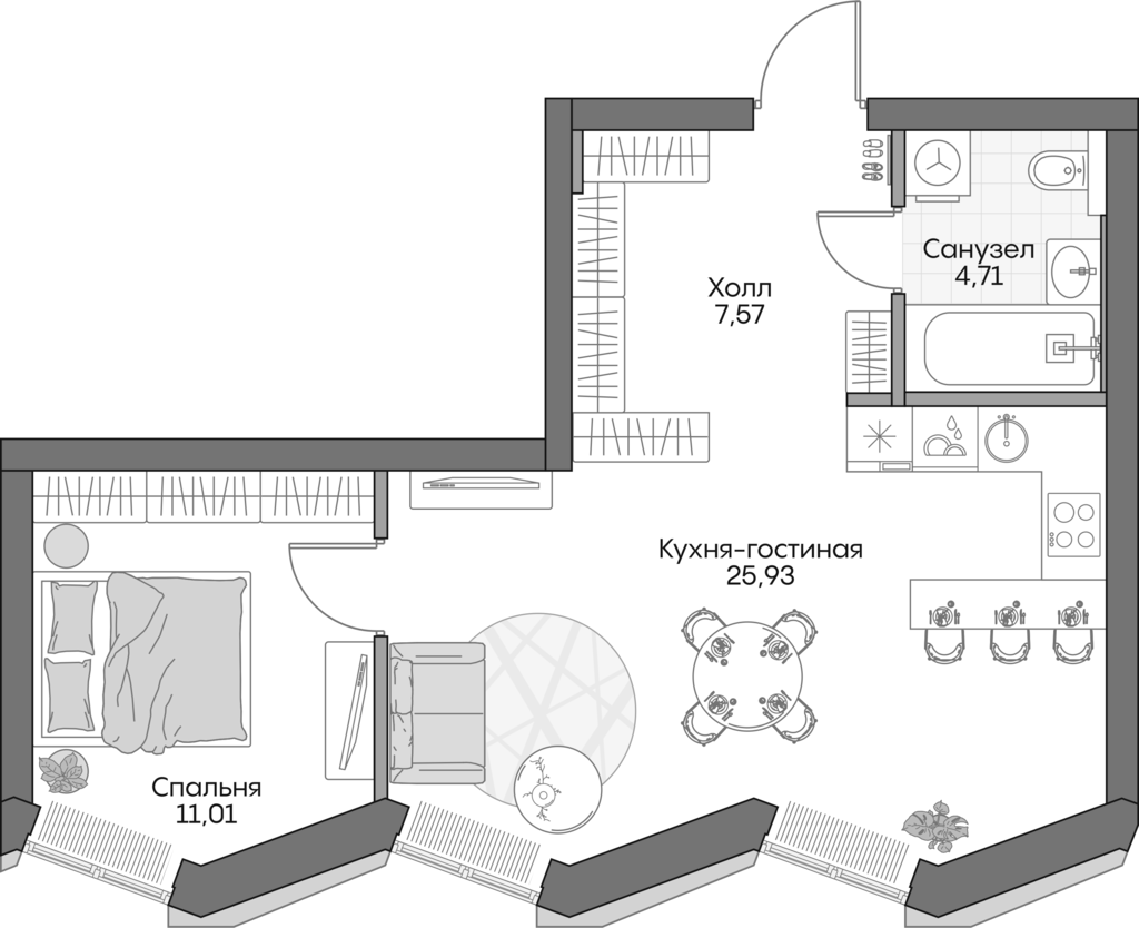 Планировка — Insider, 2-комн., 47 м²