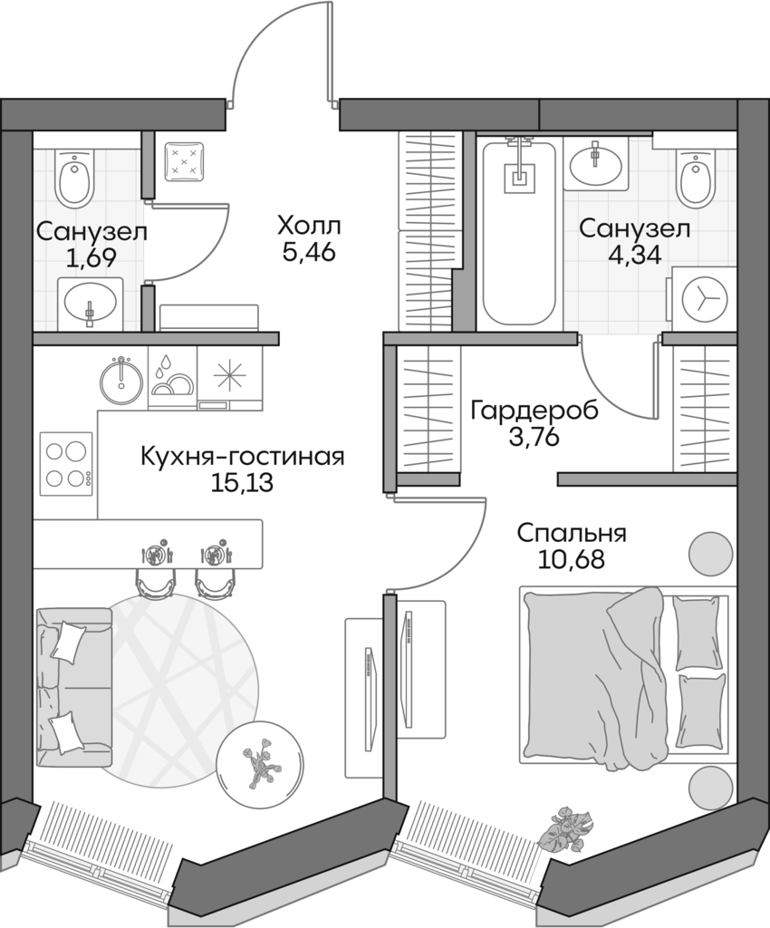 Планировка — Insider, 2-комн., 49 м²