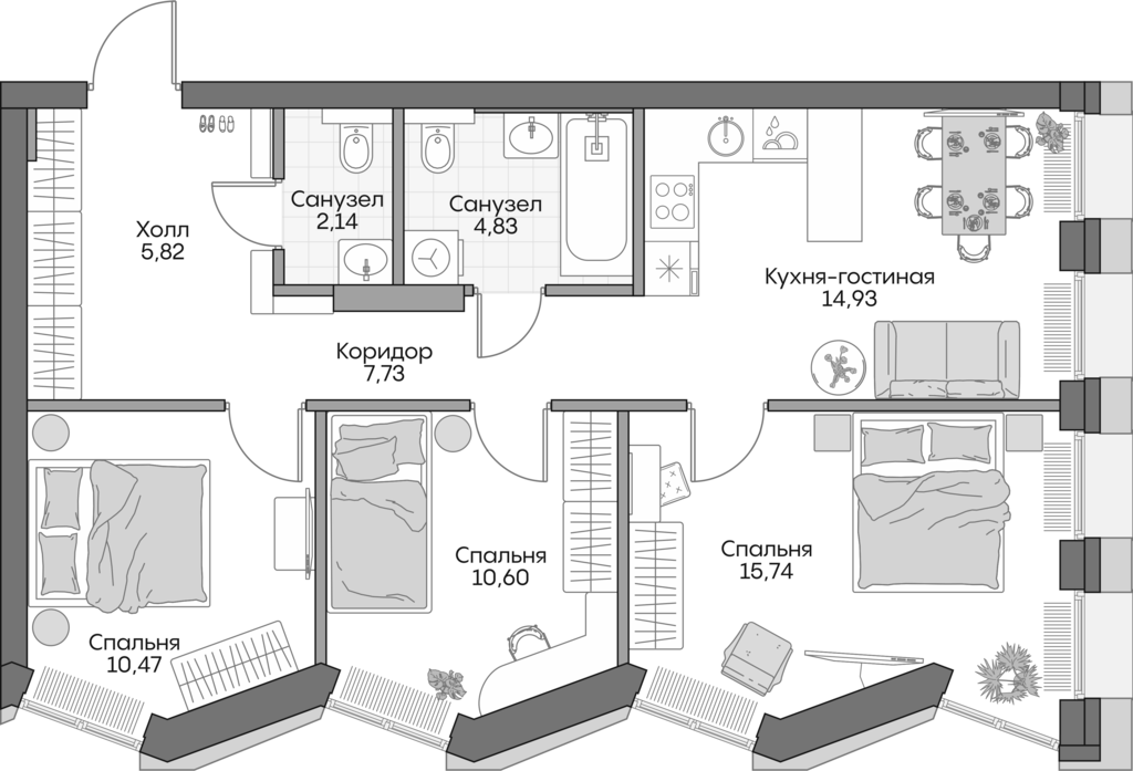 Планировка — Insider, 4-комн., 70 м²
