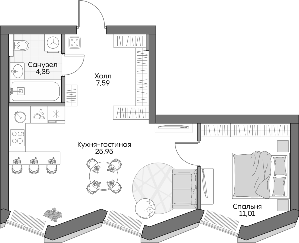 Планировка — Insider, 2-комн., 47 м²