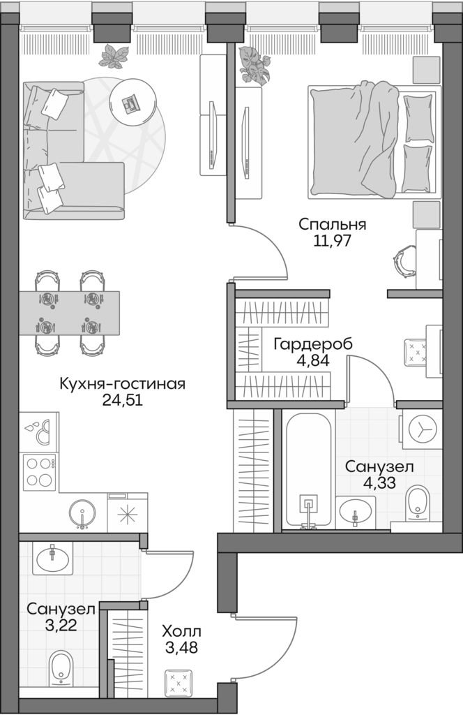 Планировка — Insider, 2-комн., 52 м²