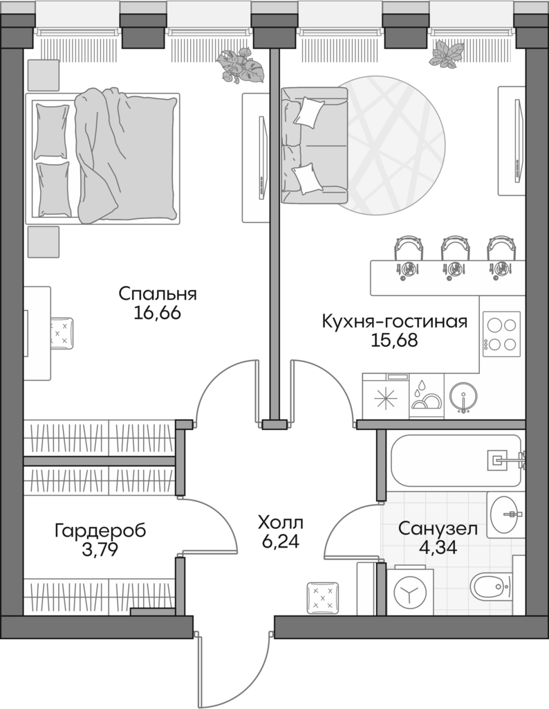 Планировка — Insider, 2-комн., 46 м²