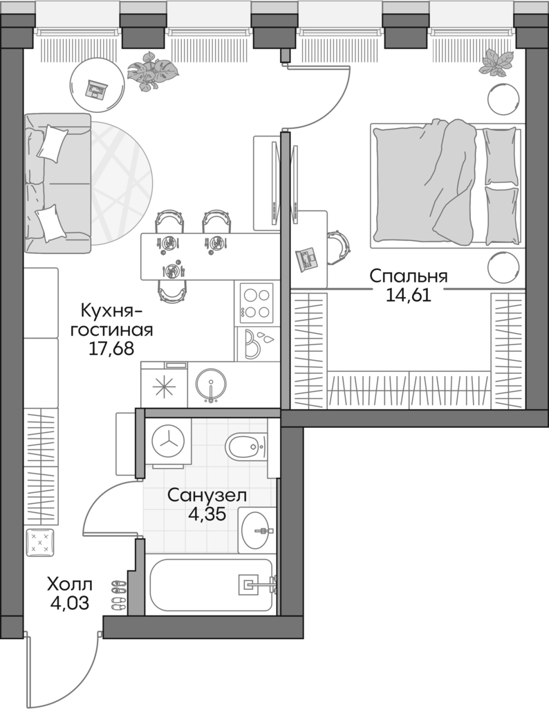 Планировка — Insider, 2-комн., 38 м²