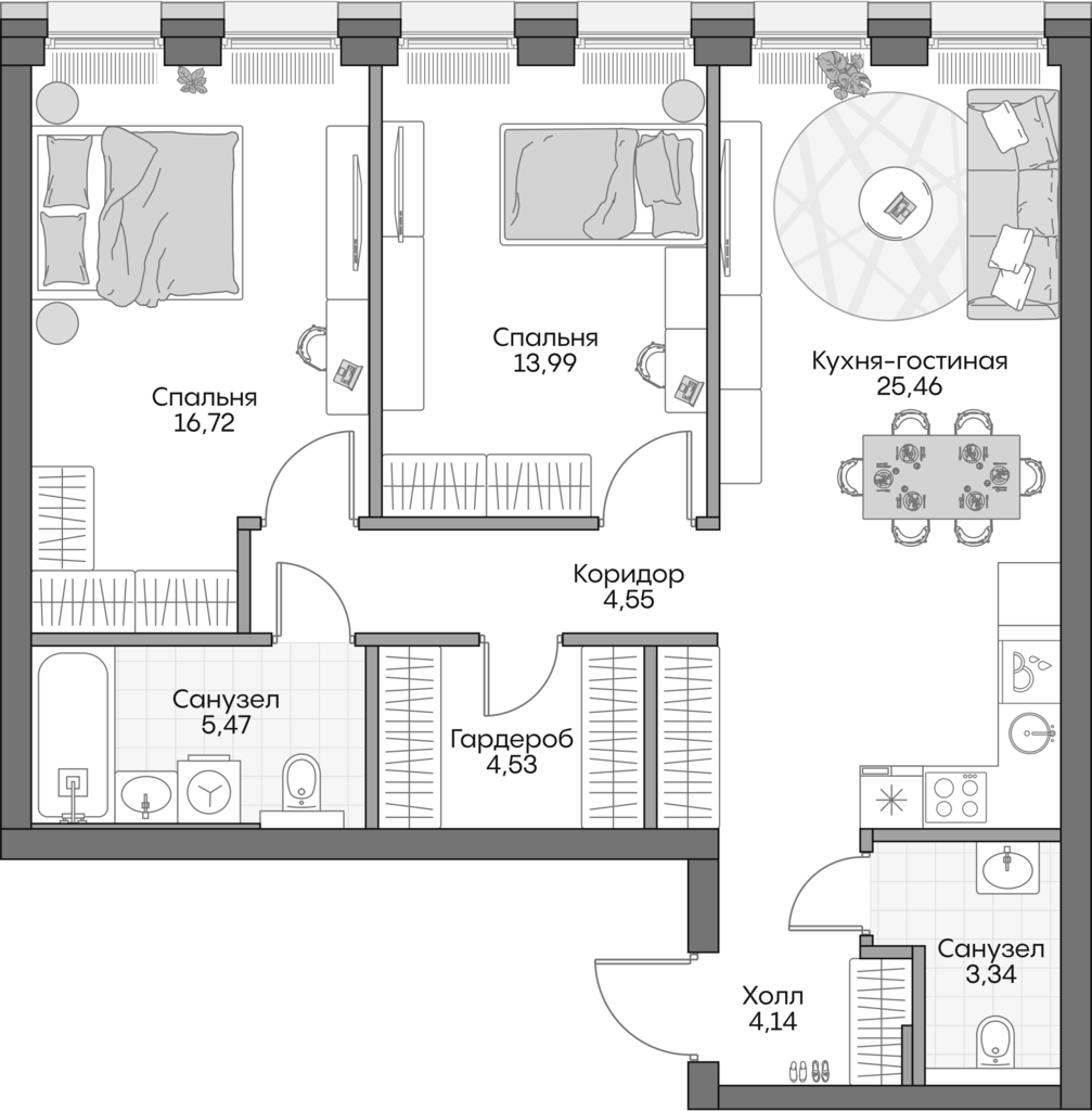 Планировка — Insider, 3-комн., 69 м²
