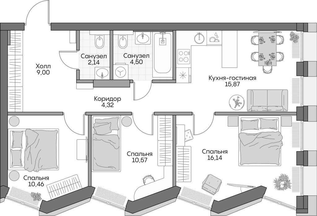 Планировка — Insider, 4-комн., 70 м²