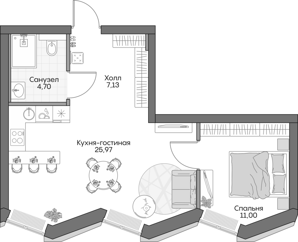 Планировка — Insider, 2-комн., 47 м²