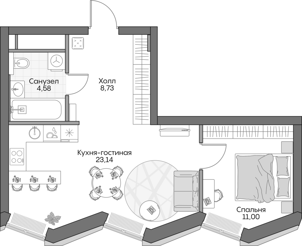 Планировка — Insider, 2-комн., 46 м²