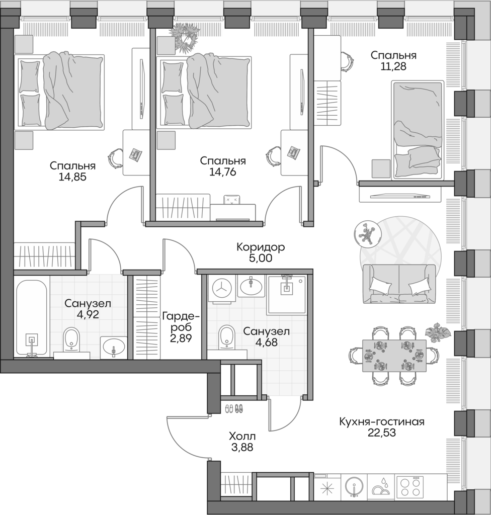 Планировка — Insider, 4-комн., 83 м²