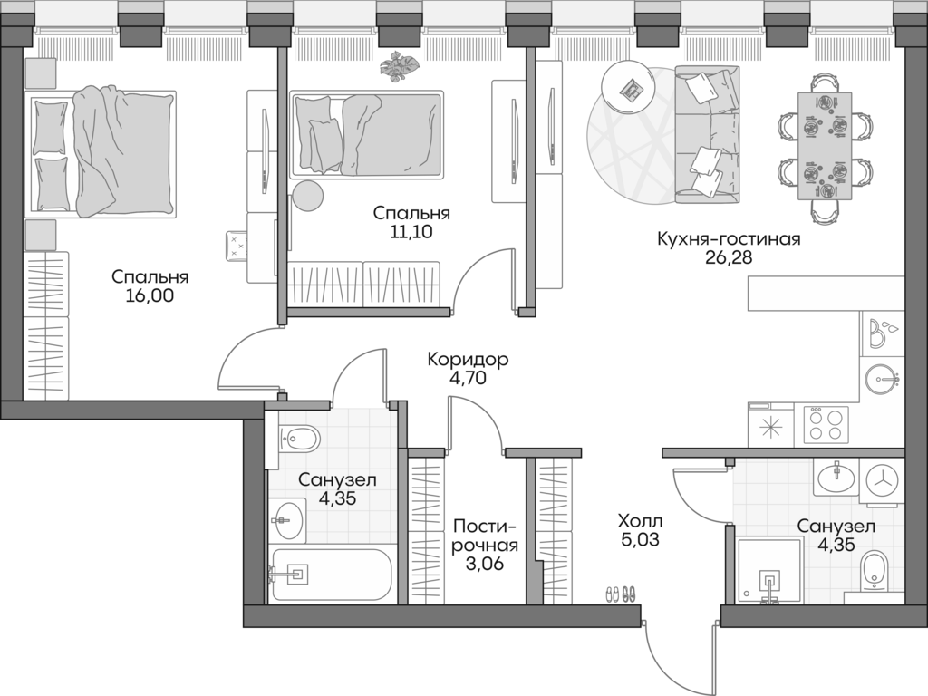 Планировка — Insider, 3-комн., 73 м²