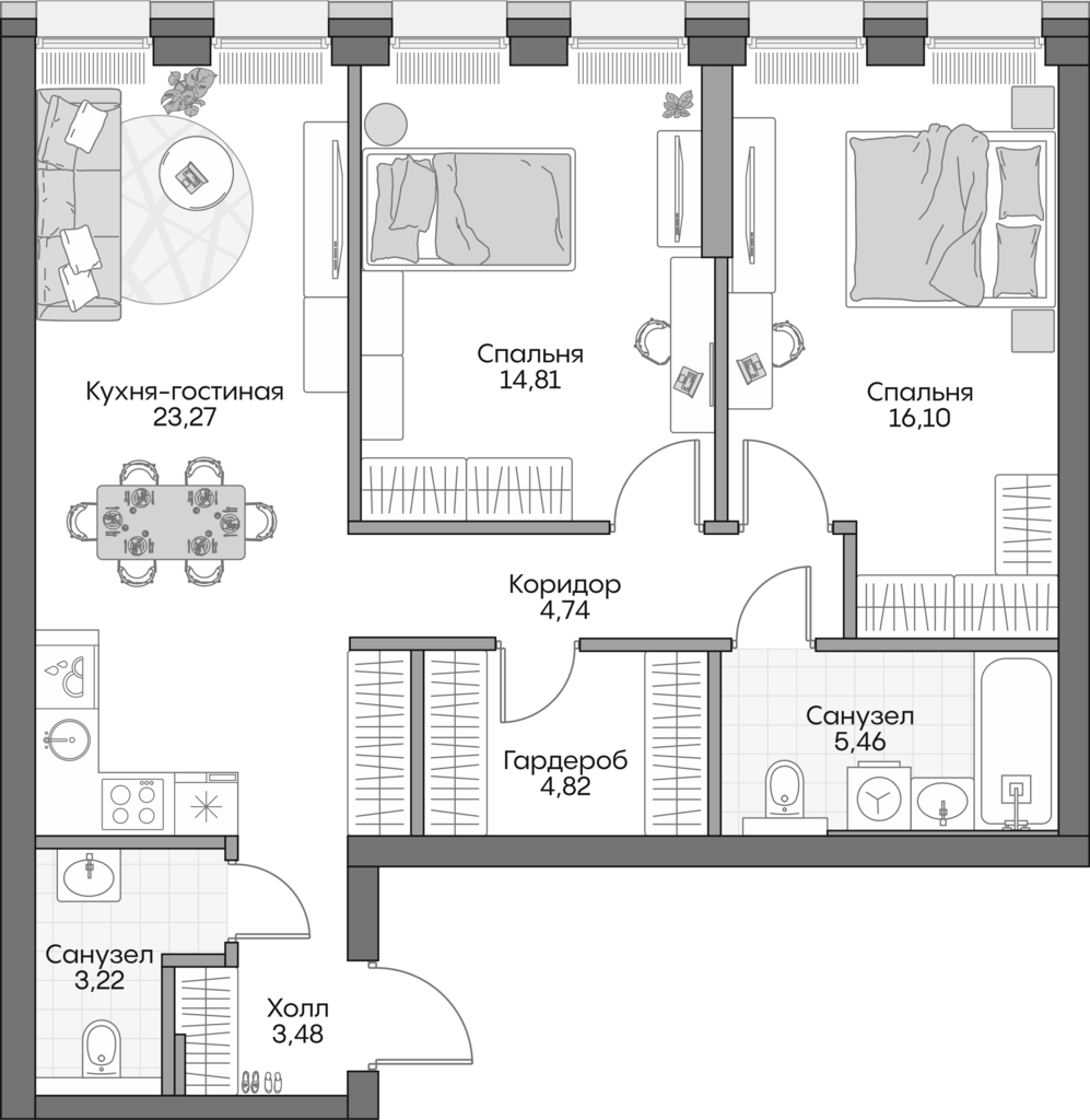 Планировка — Insider, 3-комн., 75 м²