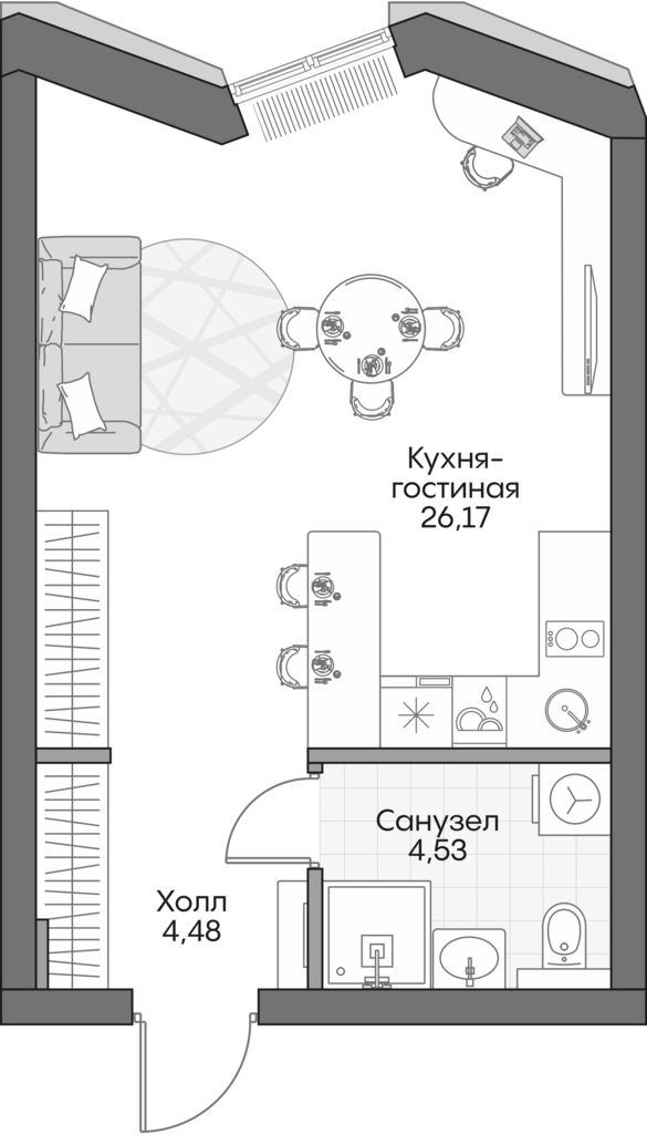 Планировка — Insider, Студия, 35 м²