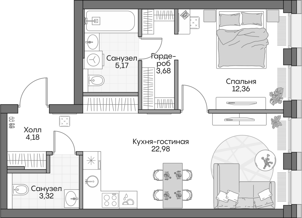 Планировка — Insider, 2-комн., 51 м²