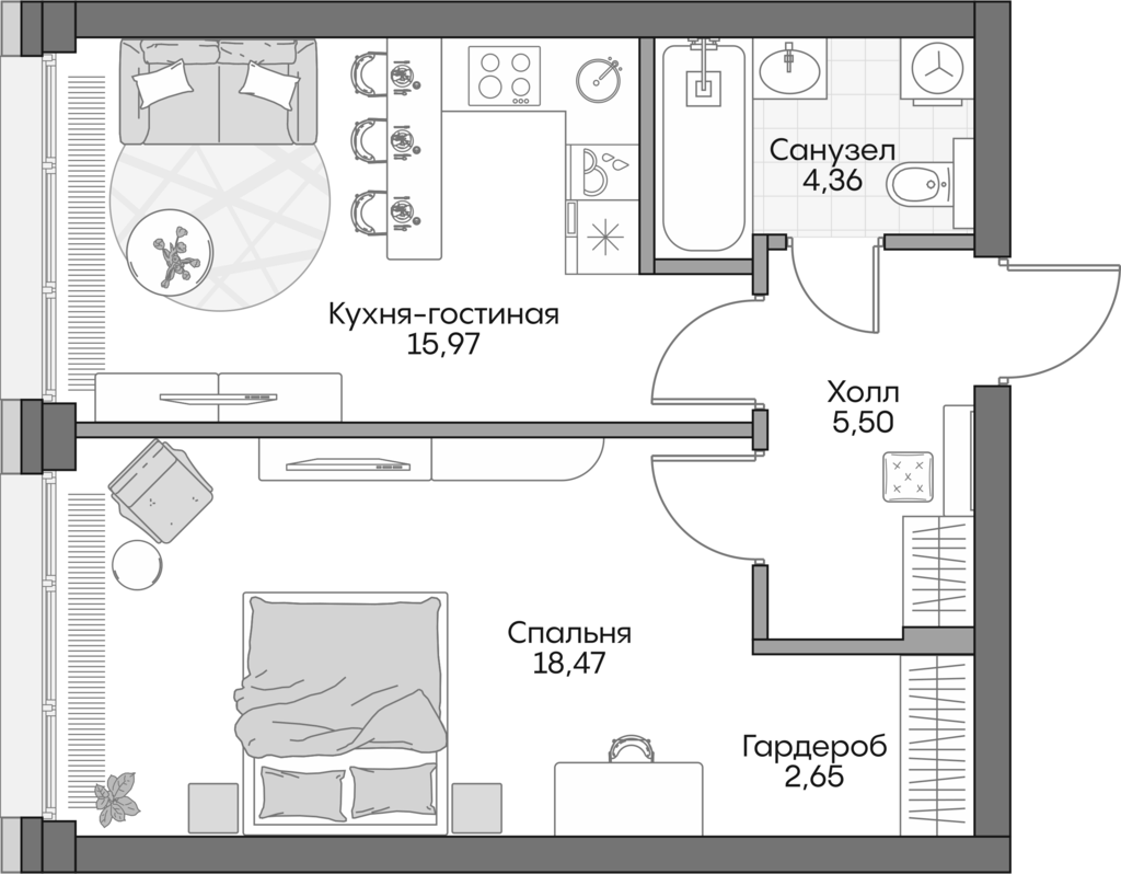 Планировка — Insider, 2-комн., 46 м²