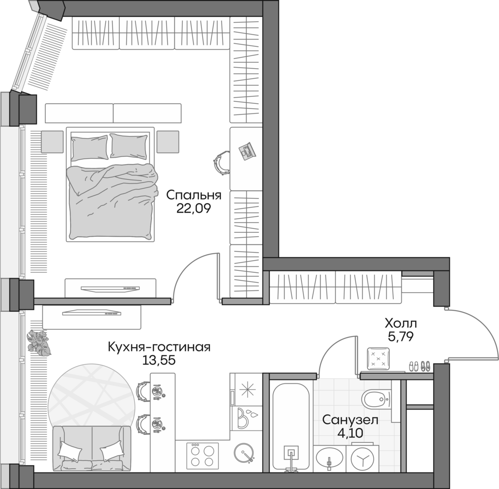 Планировка — Insider, 2-комн., 44 м²