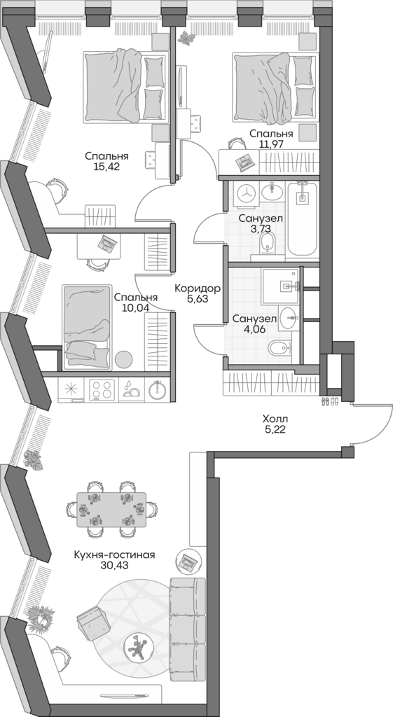 Планировка — Insider, 4-комн., 83 м²