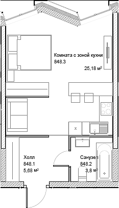 Планировка — Insider, Студия, 35 м²