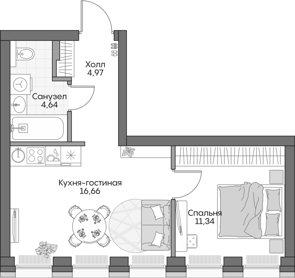 Планировка — Insider, 2-комн., 36 м²