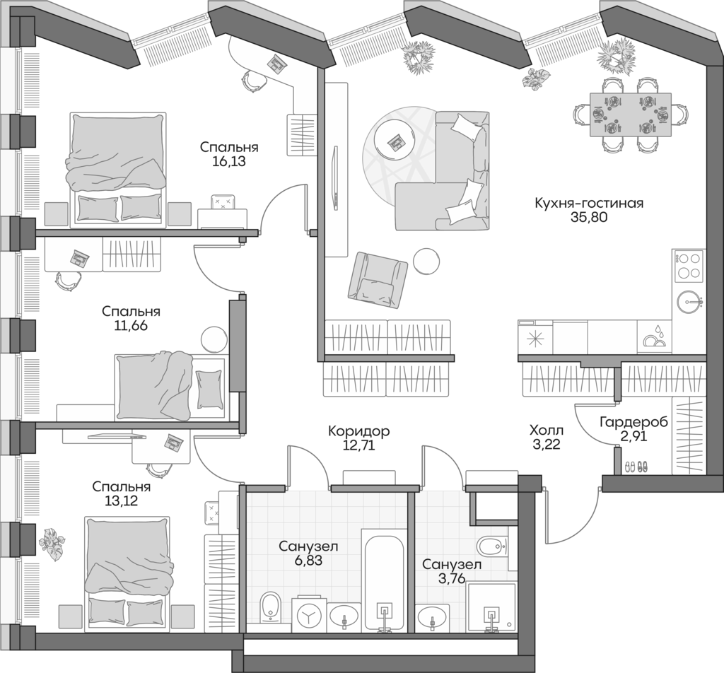 Планировка — Insider, 4-комн., 104 м²